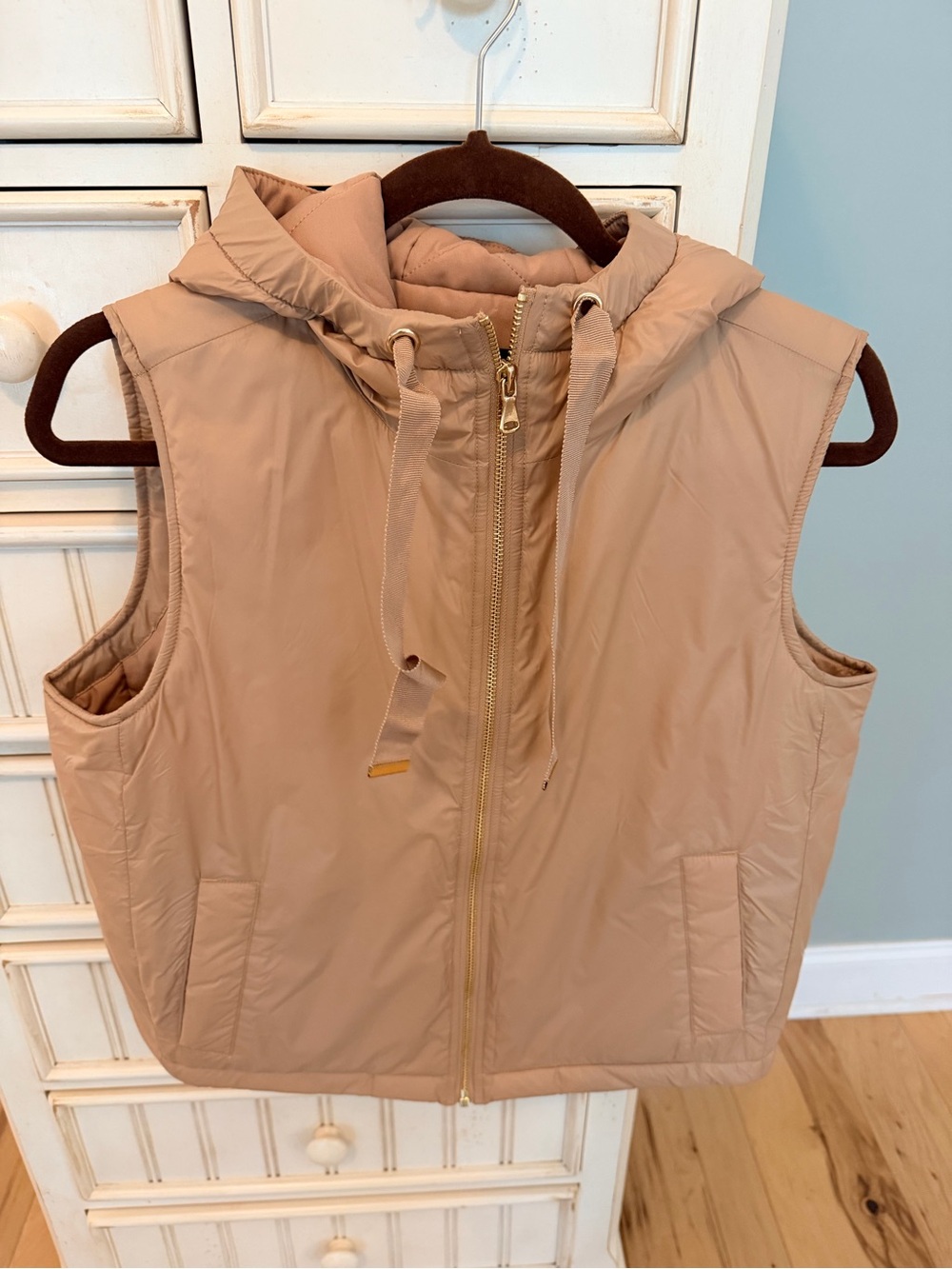 Ann Taylor Beige Hooded Puffer Vest